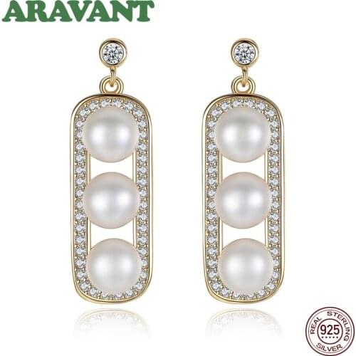 925 Sterling Silver Suqare Pave Zircon Drop Earrings For Women Luxury Double Pearl Earring Jewelry White Pink