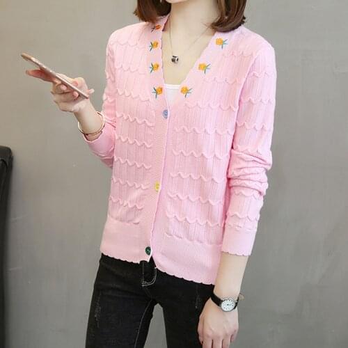 Womens Floral Embroidered Knit Cardigan Sweater Slim V-neck Long Sleeve Knitted Jumper Sweaters Кардиганы Женские 2021