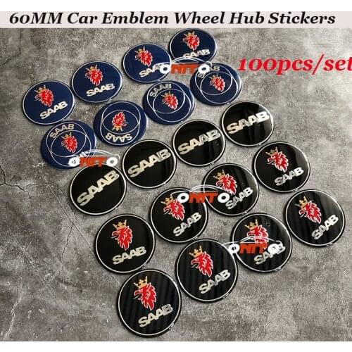 100pcs/set ABS 60mm Car emblem Logo Badge Wheel hub Stickers Auto Car Rim wheel hub caps For 9-3 9-5 93 95 BJ SCS label