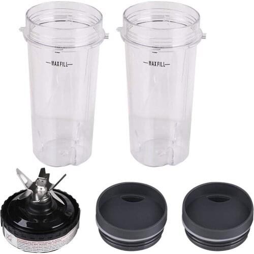 2Pcs 16Oz Cups for Lid & 6 Fins Blender Blade , Replacement Parts Compatible for Nutri Ninja BL770 BL780 BL740 Blender