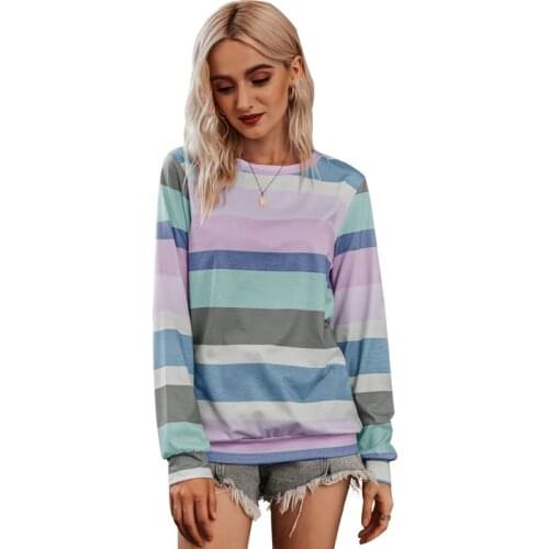 2021 Summer Striped Long Sleeve T Shirt Women O-neck Plus Size Fashions Vintage Ladies Tops Streetwear Tee Shirt Femme