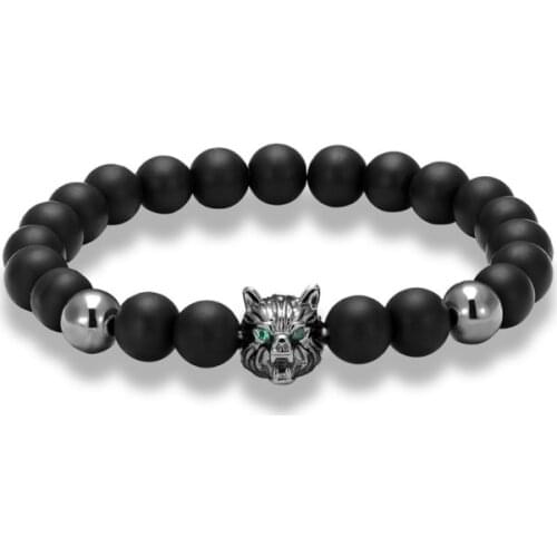 8mm wolf elastic gold silver copper cz zircon cubic zirconia beads bohemian Yoga Bracelet agate Onyx Stone Bangles eeg2d