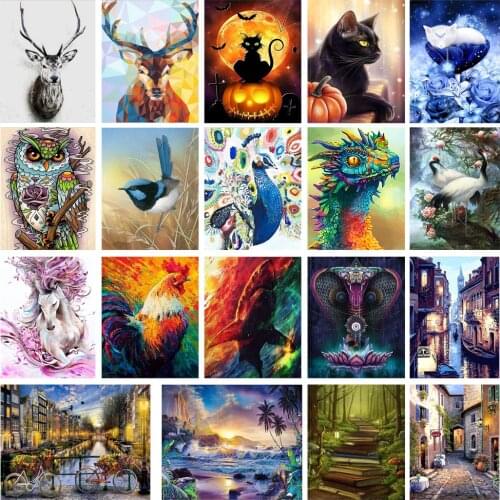 5D DIY Art Diamond Painting Cat Deer Animal Pattern Diamond Mosaic Full Cross Embroidery Home Room Decoration Gift