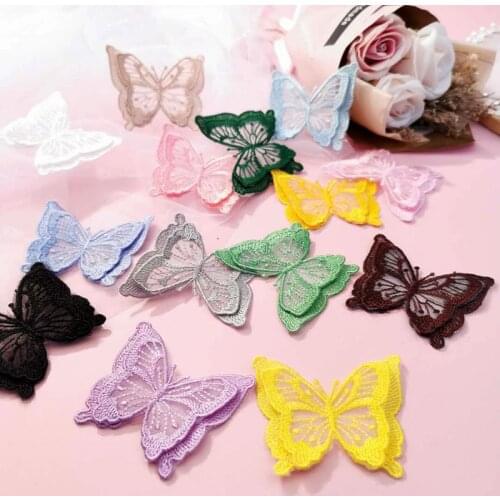 14color 6x5cm Soft Lace Butterfly Iron on Patches Embroidered Appliques for Clothing Dress Organza Curtain Hole Repair Stripes