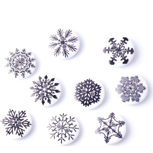 Free Shipping 10Pcs Random Mixed 2 Holes Print Snowflake Wood Buttons 15mm Dia. Sewing Tools For Diy Clothing Accessories F0587