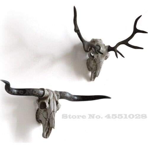 Large Wall Decoration Antlers Sheep Horn Animal Skull 3D Resin Wall Hanging Living Room Home Decoration Animal Skull Sculpture
