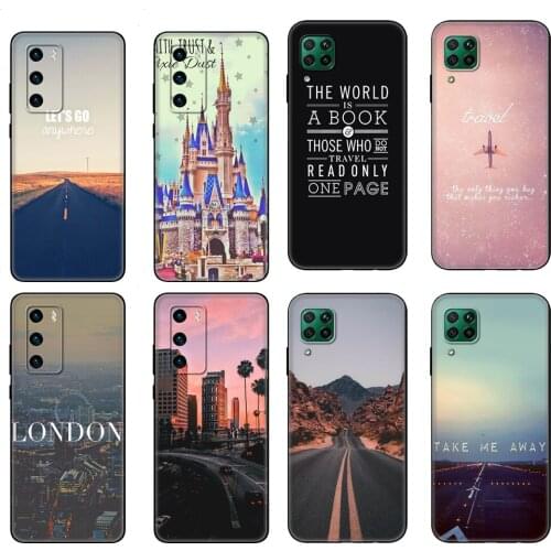 Black tpu Case For Huawei P30 Lite P30 Pro P40 Case For Huawei P40 LITE E P Smart 2020 Case Cover Travel in the world