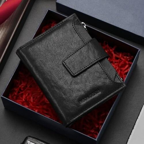 Bison Denim Black casual business wallet Genuine Leather Men Wallets Fashion Wallet Zip Coin Pocket Purse Man Wallet Card Holder