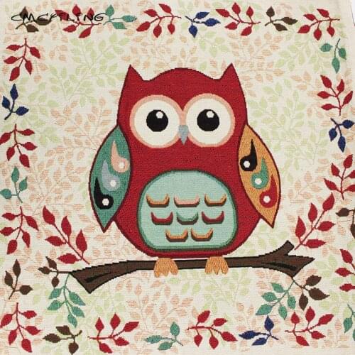 CMCYILING Yarn Dyed Polyester Cotton Fabric Owl Pillow Cloth Jacquard Tissus Sewing Bags Cushion Cover Material 48cm*48cm