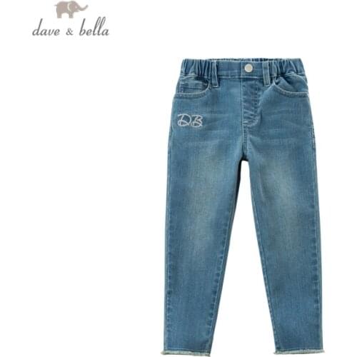 DKY16560 dave bella spring 5Y-13Y kids girls fashion letter pockets pants children boutique casual full-length pants