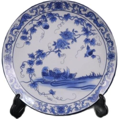 Jingdezhen Porcelain Blue and White (Mandarin Duck) Pattern Appreciation Pan Ancient Porcelain Collection