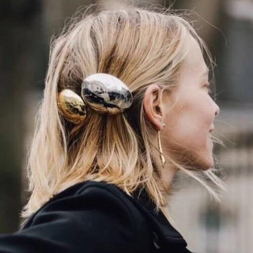 FFLACELL 2020 Design Geometric Glossy Gold Silver Color Metal Eggshell Hairgrips Barrettes for Women Girls Party Hairwear