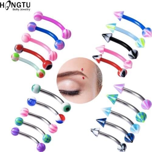 HONGTU 5-20PC Mix Acrylic Surgical Steel Eyebrow Piercing Curved Barbell Daith Helix Rook Earring Lip Bar Rings 16G Body Jewelry