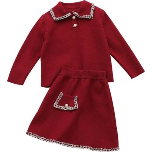 Girl Clothing Set 2020 Spring Fashion Princess Kids Sets Turn Down Collar Pullover Top+Skirt 2pc Party Suit 2-8Yrs Girls Clothes