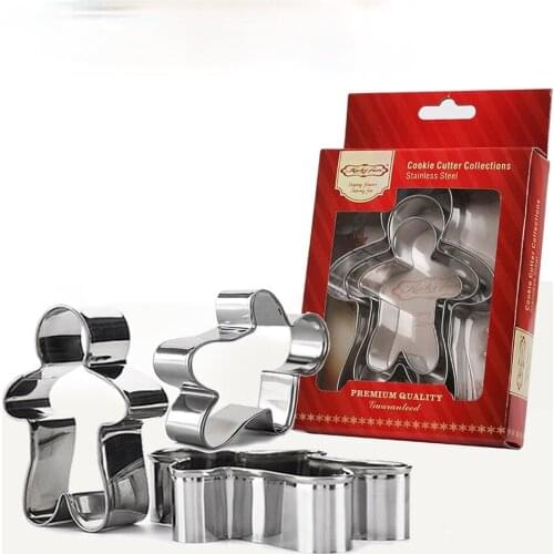 Three-piece Gingerbread Man Cookie Mold Fondant Stainless Steel Cookie Mold Baking Utensils DIY Christmas Cookie Mold