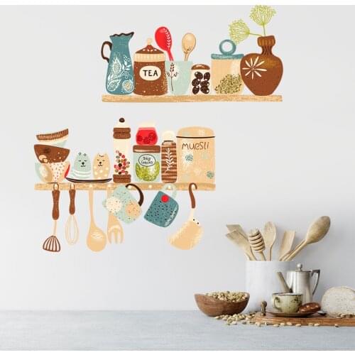 Creative kitchen supplies pattern Wall Sticker Restaurant kitchen shelf decoration wallpaper Mural home decor Removable stickers