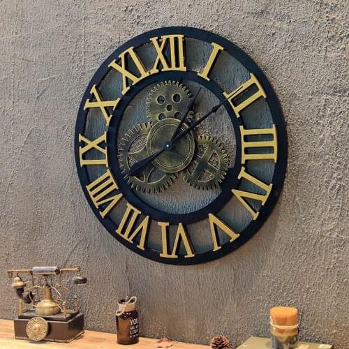 Retro Creative Wall Clock Round Wood Digital Silent Large Wall Clock Vintage Industrial Decor Reloj De Pared Home Decor DJ60WC