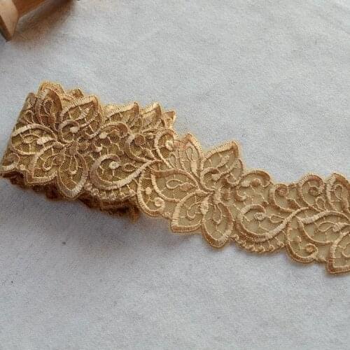 5 Meters 6cm Lace Trim Fabric with Embroidered Florals Vintage Gold Guipure Lace Trim for Wedding Dress