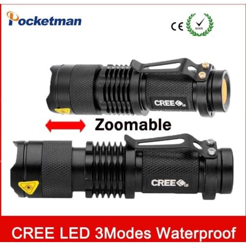 Mini LED Torch 7W 2000LM Q5 LED Flashlight Adjustable Focus Zoom flash Light Lamp free shipping wholesale