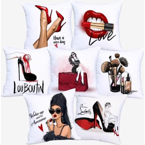 Fashion Modern Lady Lipstick High Heel Cushion Cover Home Decoration 45x45cm Polyester Sofa Lathe Pillowcase Throw Pillow