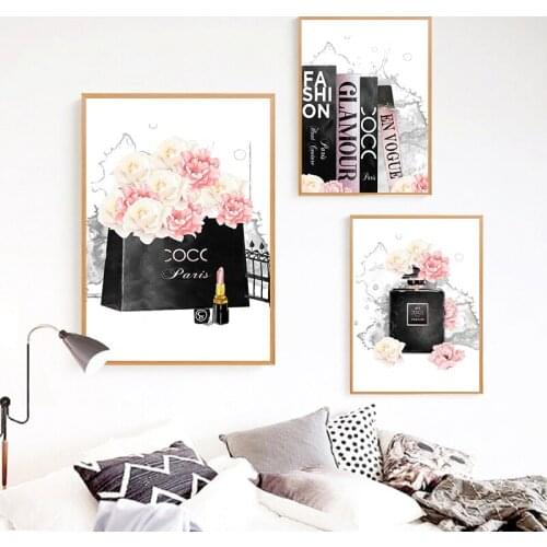 Fashion Books Perfume Bottle Canvas Posters Print Girl Gift Luxury Wall Art Painting Room Decor Fashion Decoration Picture Woman