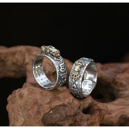 Mens Retro Style Ring Silver Copper Color Paixiu Sterling Silver Ring Ring Lucky Auspicious Gift Personalized Fashion Jewelry