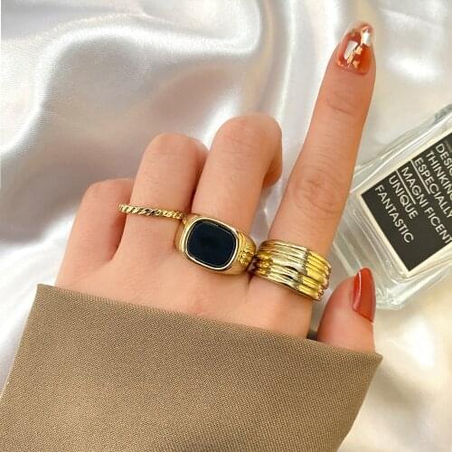 UMKA Hiphop Gold Chain Thread Rings Set For Women Girls Punk Geometric Simple Finger Rings 2021 Trend Jewelry Party