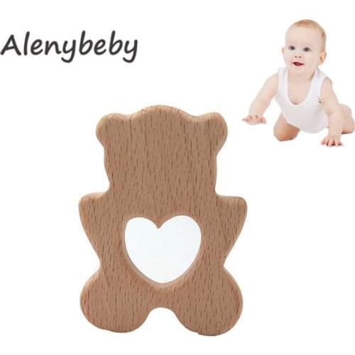 Natural Baby Teether Product Beech Wooden Bear Teether DIY Wood Necklace Pendent Eco-Friendly Safe Teething Chew Bracelet Toy