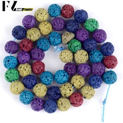 Natural Colorful Lava Volcanic Rock Stone Round Beads for Jewelry Making 6 8 10 12mm Spacer Beads Diy Bracelets Accessories