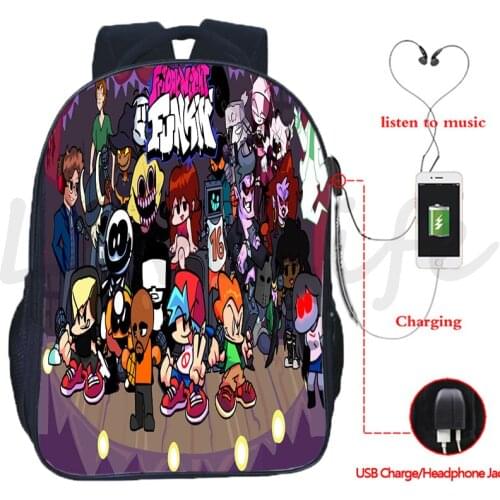 Friday Night Funkin Backpack kids Bookbags Boys Girls School Bags USB Charging backpack Daily Rucksack teens Travel Knapsack