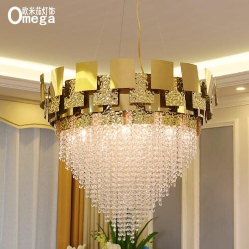 Modern light luxury stainless steel crystal chandelier living room dining room porch bedroom decoration crystal lamp engineering