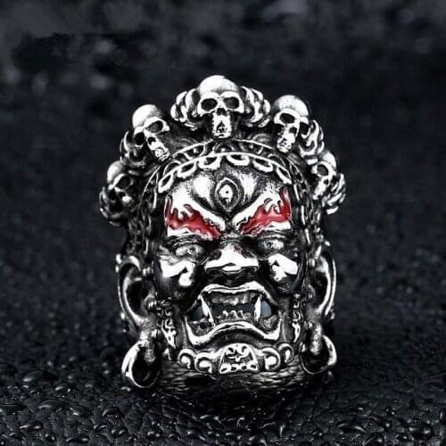 Tibetan Buddhism Yamantaka Rings for Men Emo Punk Fashion Personality Charm Finger Jewelry Accessories Religious Party Wholesale