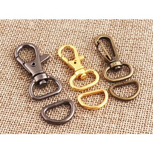 20 sets Gold Lobster Swivel Clasps&D Ring 1/2" Antique Bronze/Gunmetal Hook Claws D-ring Purse Strap Handbag Snap-13mm