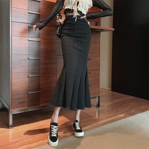 YYCZF Vintage Slim High Waist Split Mermaid Skirts Women Plus Size Mid-length Bag Hip Denim Skirt Lady Casual Mujer Faldas