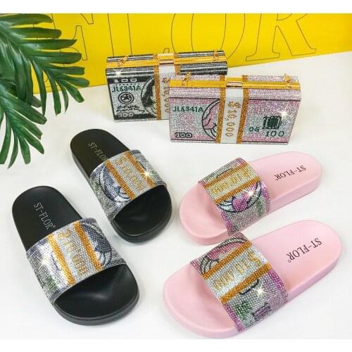 Womens Shoes Summer Flat Sandals Rhinestone Slippers Outdoor Open Toe Fashion Beach Shoes Plus Size 41