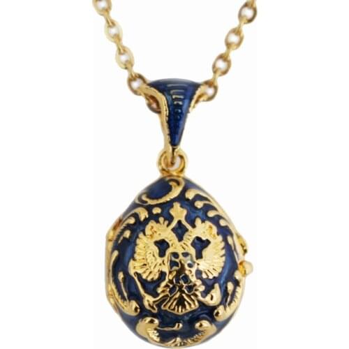 YAFFIL Women Brass Vintage Egg Pendant Eagle Design Enamel Handmade Jewelry Crystal Necklace Gift To Women Girls Ladybird Inside