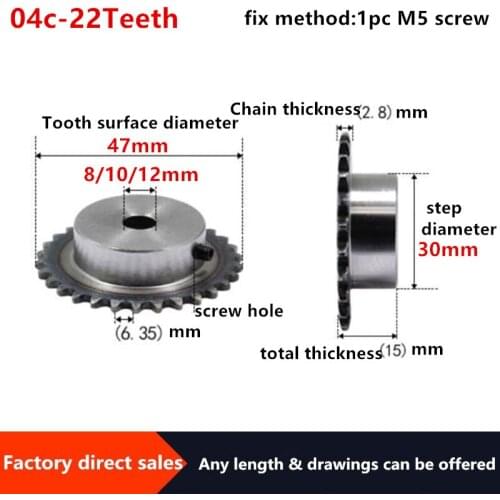 2pc 04c sprocket 22Teeth hole 8/10/12/15mm 25H 45# steel sprocket 04c table wheel finished hole sprocket screw hole M5