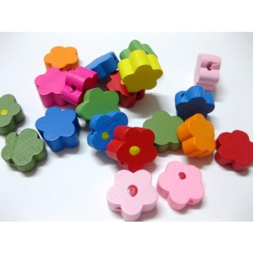 100 Mixed Bright Candy Color 12mm Flower Wood Beads~Wooden