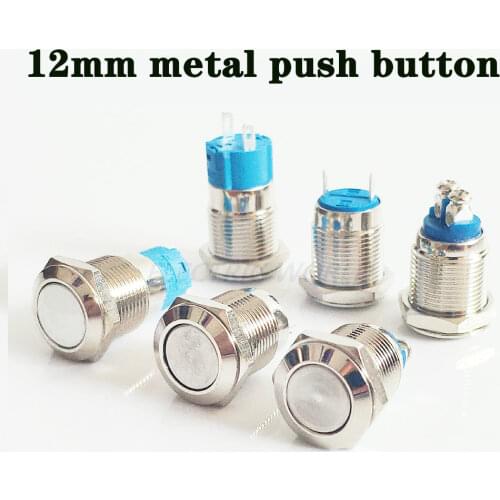 12mm 2pins Metal Button Switch Panel Hole momentary Power Push Button flat round Head no light Self-reset waterproof switch