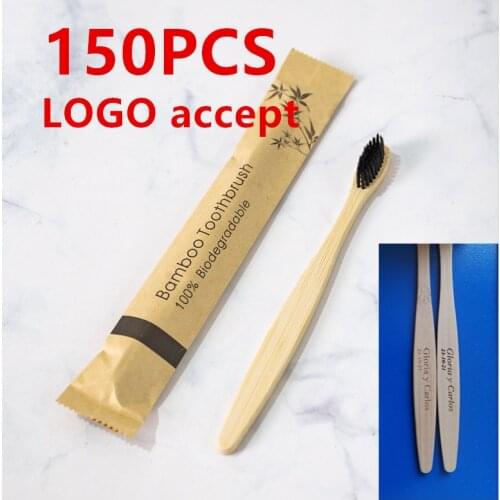 150pcs custom logo Toothbrush Eco Soft Bristle Bamboo Toothbrushes Charcoal Vegan Tooth Dental Oral Care Tools Plastic Free