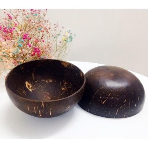 2021 Natural Coconut Bowl Set Wooden Salad Ramen Bowl Coconut Wood Spoon Set Coco Smoothie Kitchen Tableware Coconut Bowl