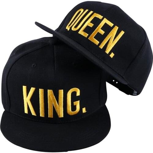 King and Queen 3D Embroidered Baseball Hats Couples Snapback Caps Hip Hop Style Flat Bill Hats Adjustable Size