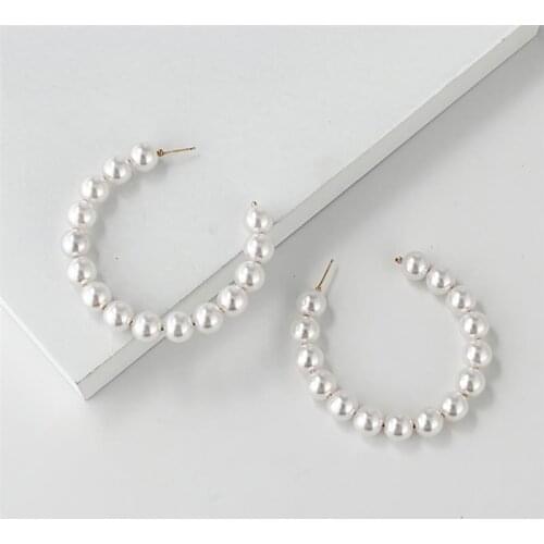 Oversize Pearl Hoop Earrings For Women Girls Unique Big Circle Brinco Statement Jewelry Earrings Fake Pearl Pendant