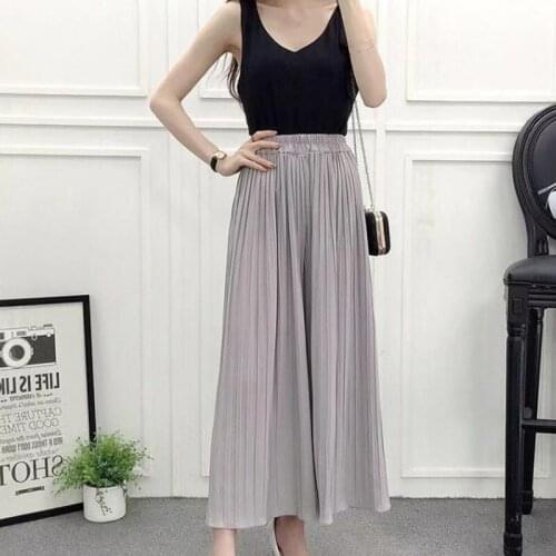 Fashion High Waist Loose Pleated Chiffon Wide-Leg Pants Spring New Womens Large Size Lightweight Breathable Flared Trousers