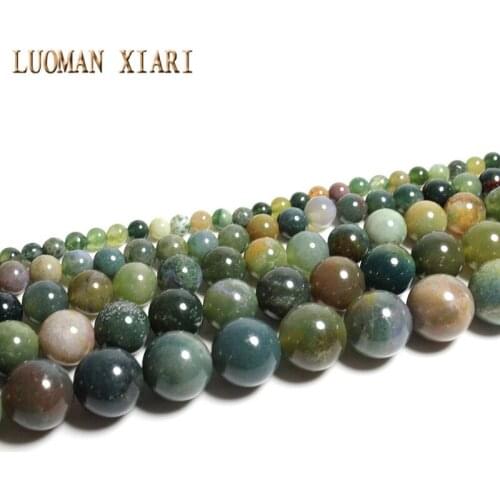 LUOMAN XIARI Natural India Agate Round Stone Beads For Jewelry Making DIY Bracelet Necklace Material 6/8/10/12mm Strand 15