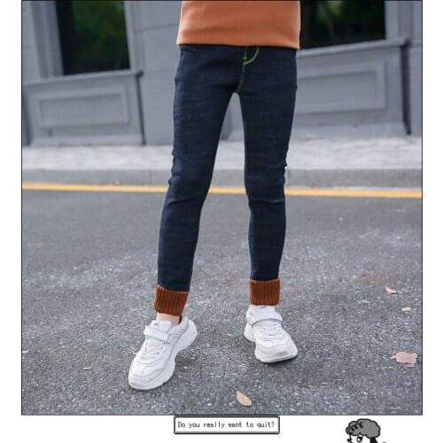 Girls plus velvet Thick Warm jeans autumn winter kids children jeans Trousers Casual Slim Skinny Girl Pants