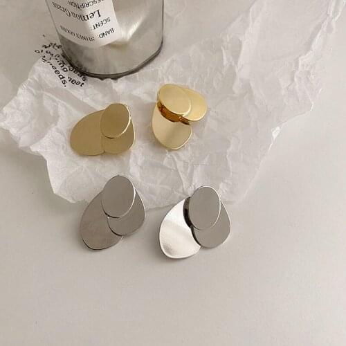 GSOLD New Trendy Simple Smooth Metal Sheets Stud Earring Two-Use Simple Temperament Foil Earring Women Fashion Party Jewelry