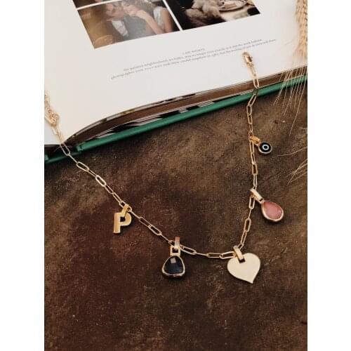 GULCE DERELI, 5 (FIVE) CHARM NECKLACE, CHARM COCKTAIL NECKLACE, CHAIN NECKLACE, GIFT BOX, GOLD/SILVER PLATED