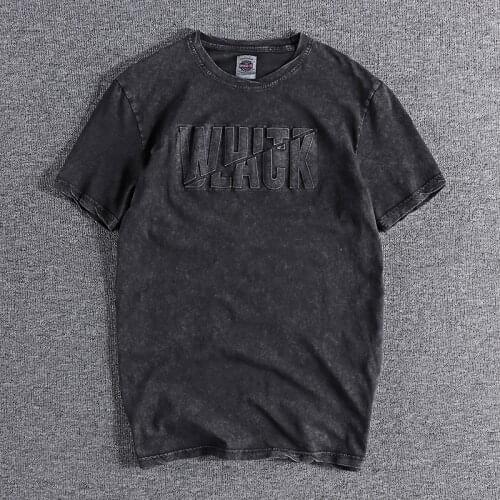 Three dimensional embossed letter short Sleeve Cotton Street trend young mens round neck high quality T-shirt top 197