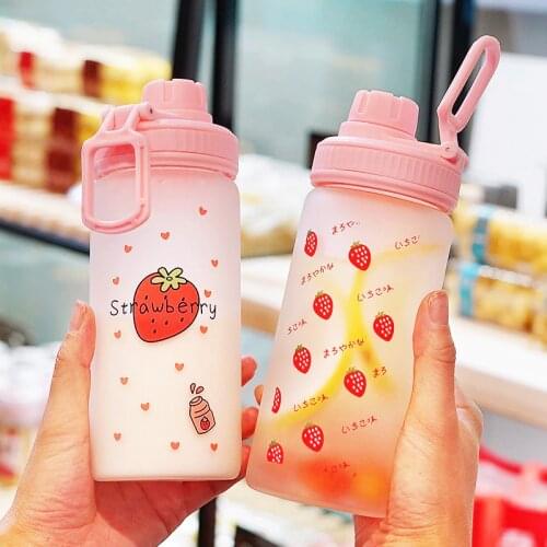 Kawaii Strawberry Milk Water Bottle With Straw Portable Leakproof Transparent Glass Cup Fashion Lovely Drinking Water Bottles